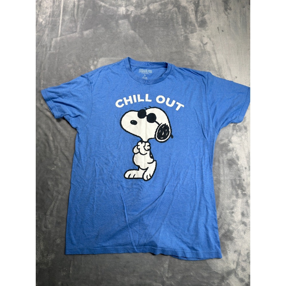Peanuts Snoopy Chill Out T Shirt Mens Large Blue Short Sleeve Joe Cool Tee